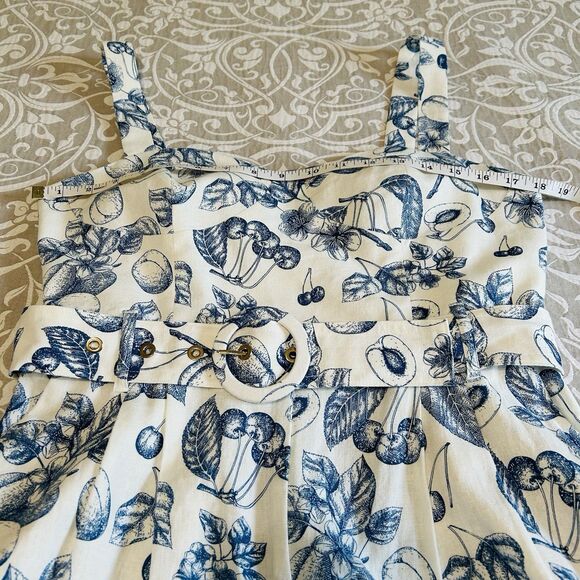 Christian Lacroix Romper Women M WhiteBlue Floral Fruit Linen Vacay Cruise Comfy - Picture 5 of 16